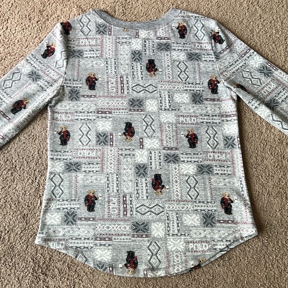 Polo Ralph Lauren Grey Fair Isle Polo Bear Winter Long Sleeve Soft Pajama Top - Picture 2 of 7